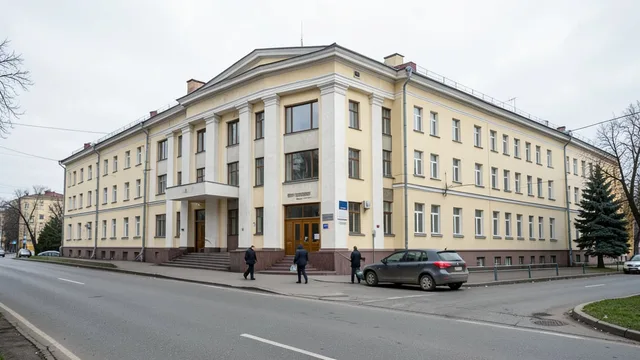 Imagem gerada por IA: Funcionários deixam um prédio diplomático em Kiev.