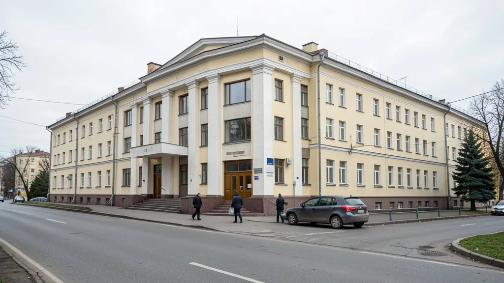Imagem gerada por IA: Funcionários deixam um prédio diplomático em Kiev.