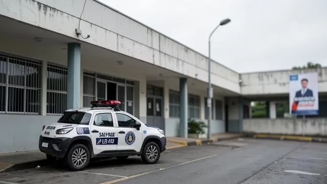 Viatura estacionada diante de uma delegacia em São Paulo, em imagem ilustrativa sobre apuração eleitoral.