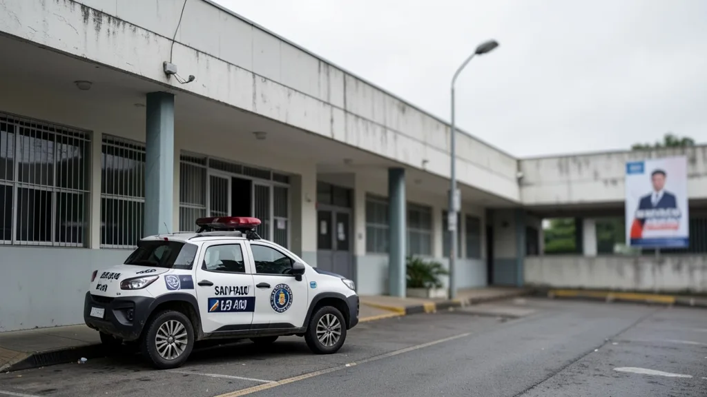 Viatura estacionada diante de uma delegacia em São Paulo, em imagem ilustrativa sobre apuração eleitoral.