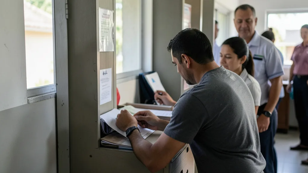 Imagem gerada por IA: Eleitor deposita uma cédula em uma urna durante a votação.
