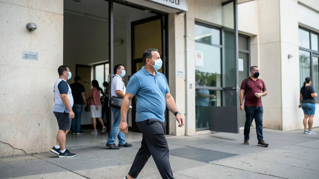 Imagem gerada por IA: Eleitores caminham em direção à entrada de um local de votação.