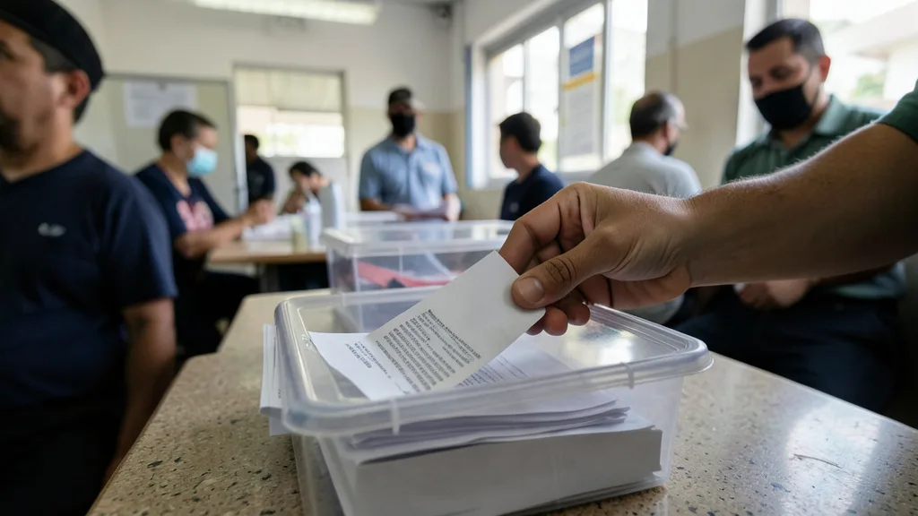 Imagem gerada por IA: Eleitor deposita cédula em urna durante votação no Distrito Federal.
