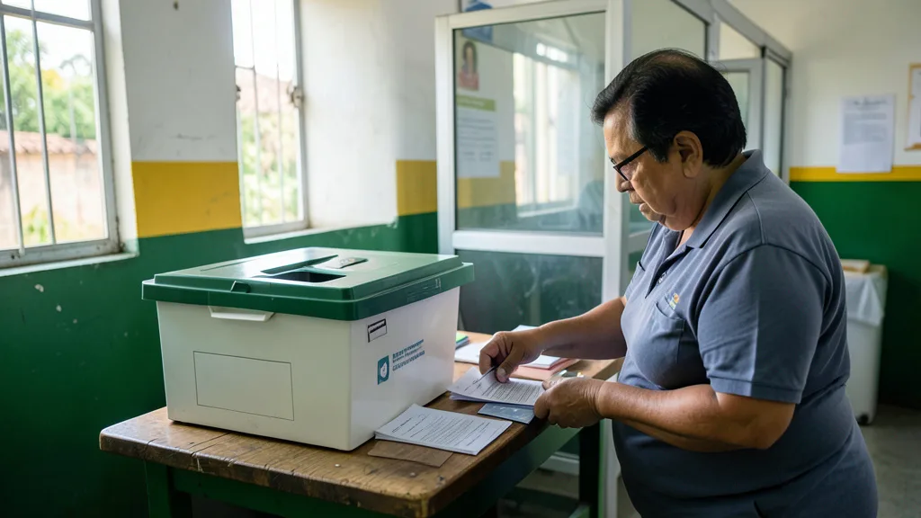 Imagem gerada por IA: Urna e cabine de votação em uma seção eleitoral no Ceará.