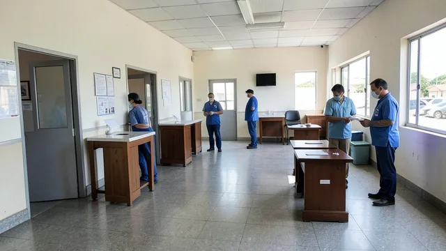 Cabines e urnas eletrônicas em uma seção eleitoral preparada para a votação.