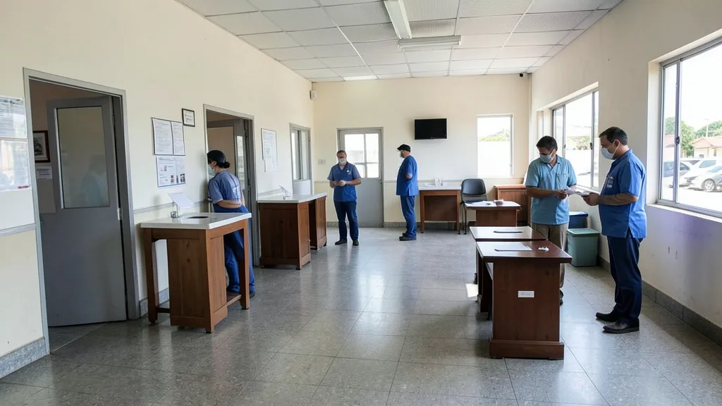 Cabines e urnas eletrônicas em uma seção eleitoral preparada para a votação.