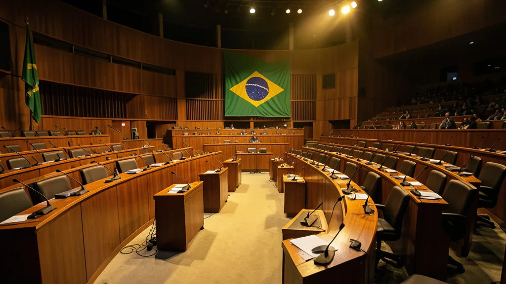 Imagem gerada por IA: Plenário do Senado Federal preparado para uma votação.