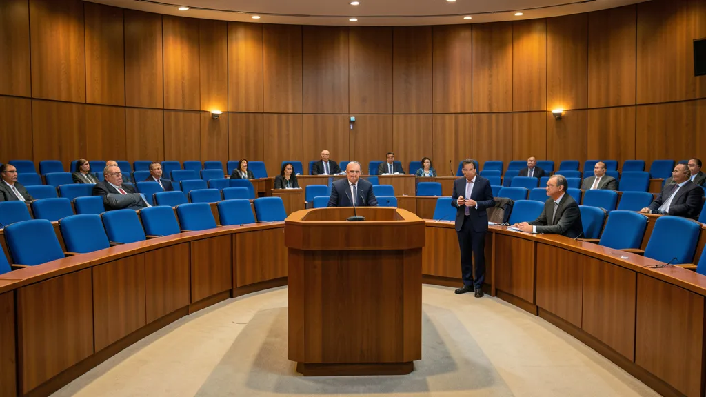 Imagem gerada por IA: Plenário do Senado com parlamentares conversando durante uma articulação política.