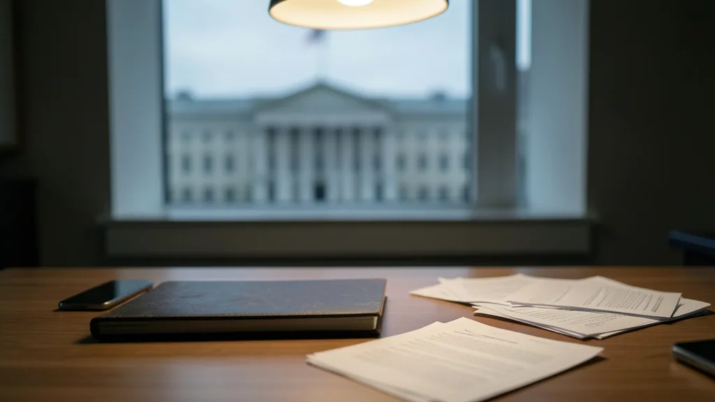 Imagem gerada por IA: Documentos e um celular sobre uma mesa em ambiente de investigação.