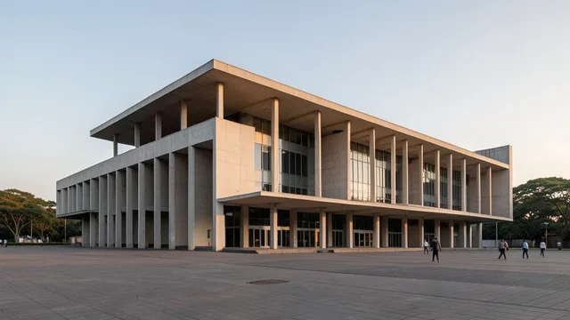 Imagem gerada por IA: Prédio do Supremo Tribunal Federal em Brasília visto da praça ao entardecer.