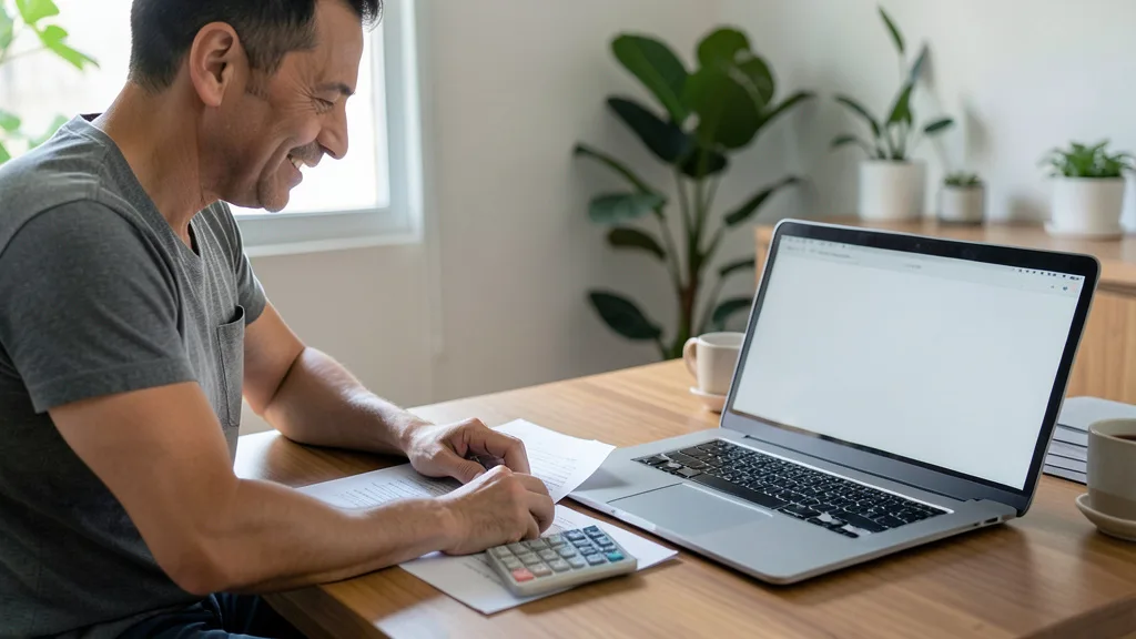 Imagem gerada por IA: Pessoa analisa documentos financeiros e dívidas em uma mesa de trabalho.