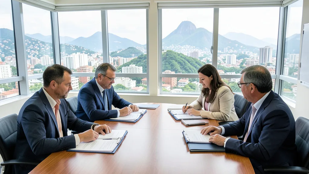 Imagem gerada por IA: Representantes de equipes de governo participam de uma reunião de transição no Rio de Janeiro.