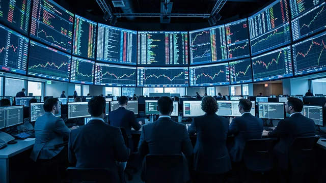 Imagem gerada por IA: Operadores acompanham os mercados em uma bolsa de valores.