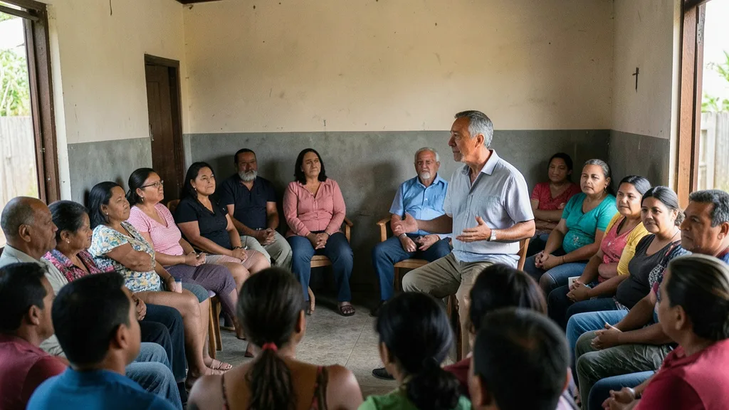 Imagem gerada por IA: Eduardo Paes conversa com lideranças comunitárias durante encontro no Cacique de Ramos.