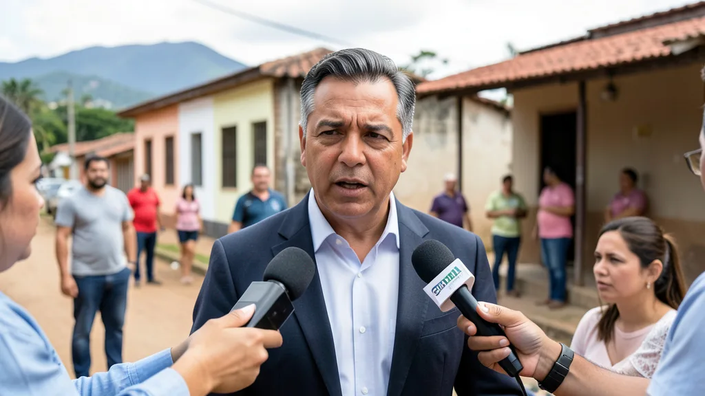 Imagem gerada por IA: Eduardo Paes conversa com jornalistas durante uma agenda de campanha no interior do Rio de Janeiro.