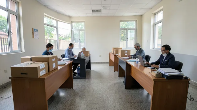 Imagem gerada por IA: Sala da Justiça Eleitoral preparada para a retotalização dos votos no Rio de Janeiro.
