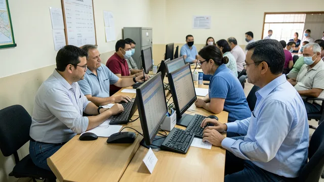 Imagem gerada por IA: Equipe acompanha a apuração dos votos em uma sala de contagem eleitoral.