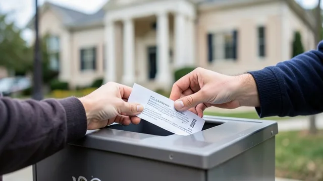 Imagem gerada por IA: Eleitor deposita uma cédula em uma urna durante a votação antecipada nos Estados Unidos.