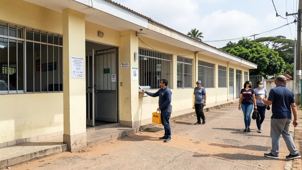 Imagem gerada por IA: Eleitores chegam a uma escola usada como local de votação.