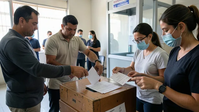 Imagem gerada por IA: Eleitor deposita uma cédula em uma urna durante a votação.
