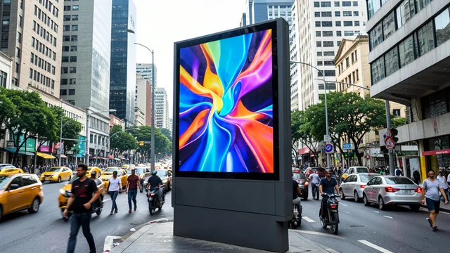 Imagem gerada por IA: Painel digital de publicidade em uma avenida movimentada de São Paulo