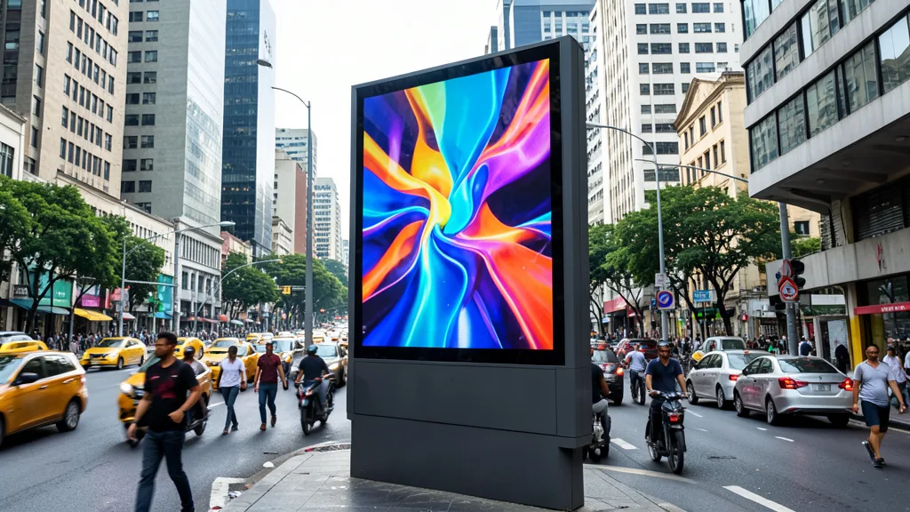 Imagem gerada por IA: Painel digital de publicidade em uma avenida movimentada de São Paulo