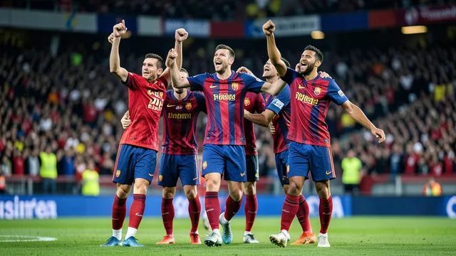 Imagem gerada por IA: Jogadores da seleção espanhola comemoram um gol em campo durante uma partida internacional.