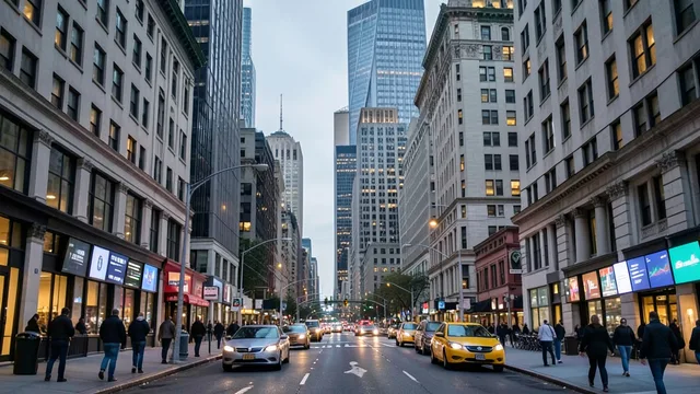 Movimento de pedestres diante de edifícios do distrito financeiro de Nova York.