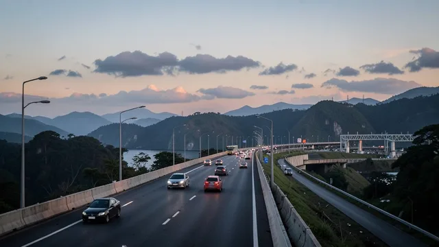 Imagem gerada por IA: Veículos atravessam a Ponte Internacional Tancredo Neves, entre Brasil e Argentina.