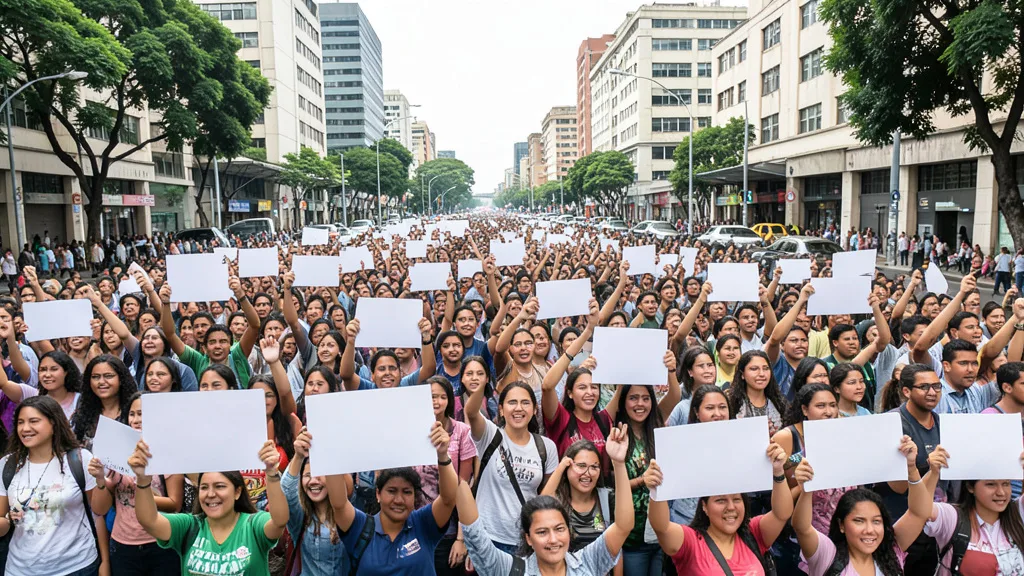 Imagem gerada por IA: Estudantes participam de uma manifestação política em uma rua de São Paulo.