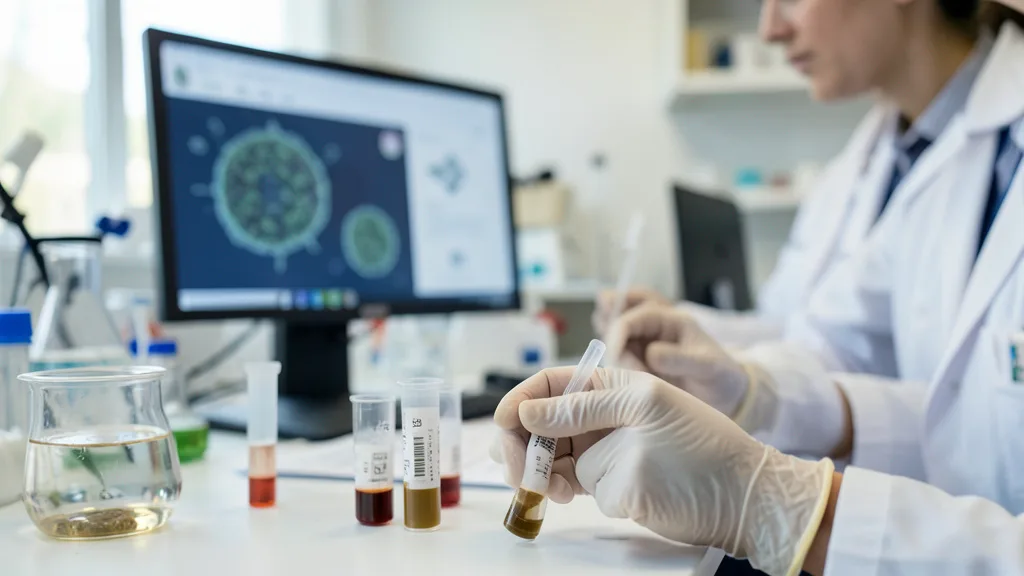 Imagem gerada por IA: Pesquisador prepara amostras em laboratório para estudar bactérias intestinais.