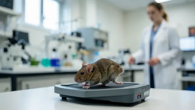 Imagem gerada por IA: Camundongos em uma esteira de laboratório durante uma pesquisa sobre exercício e cérebro.