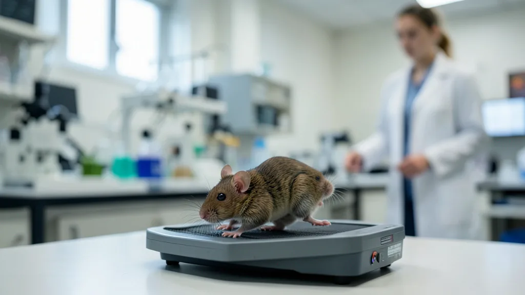 Imagem gerada por IA: Camundongos em uma esteira de laboratório durante uma pesquisa sobre exercício e cérebro.