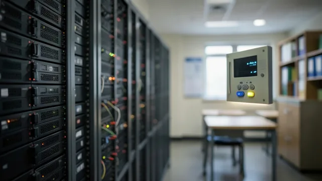 Imagem gerada por IA: Servidores de computador em uma sala escura, representando o sistema invadido.