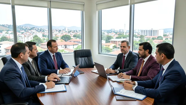 Imagem gerada por IA: Autoridades participam de uma reunião sobre cooperação de segurança em Assunção.