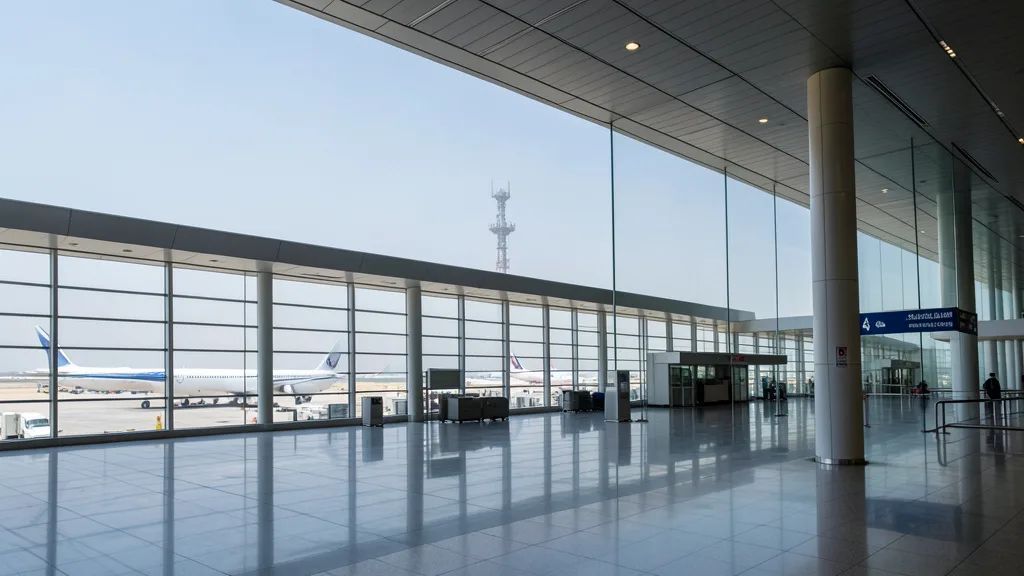 Imagem gerada por IA: Aeroporto de Riad com poucos passageiros e aviões parados.