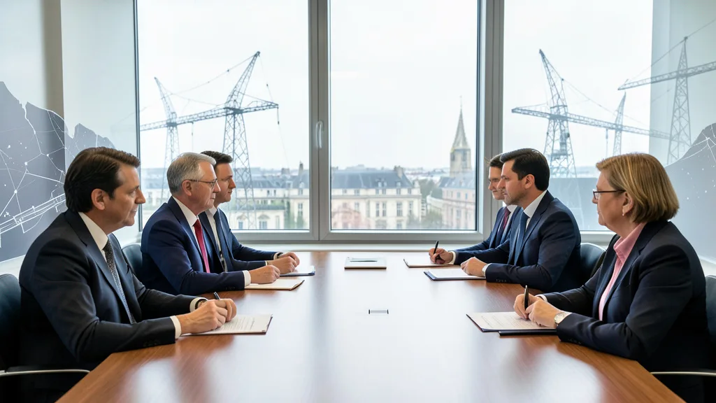 Imagem gerada por IA: Representantes europeus reunidos em uma sala de conferências em Bruxelas.