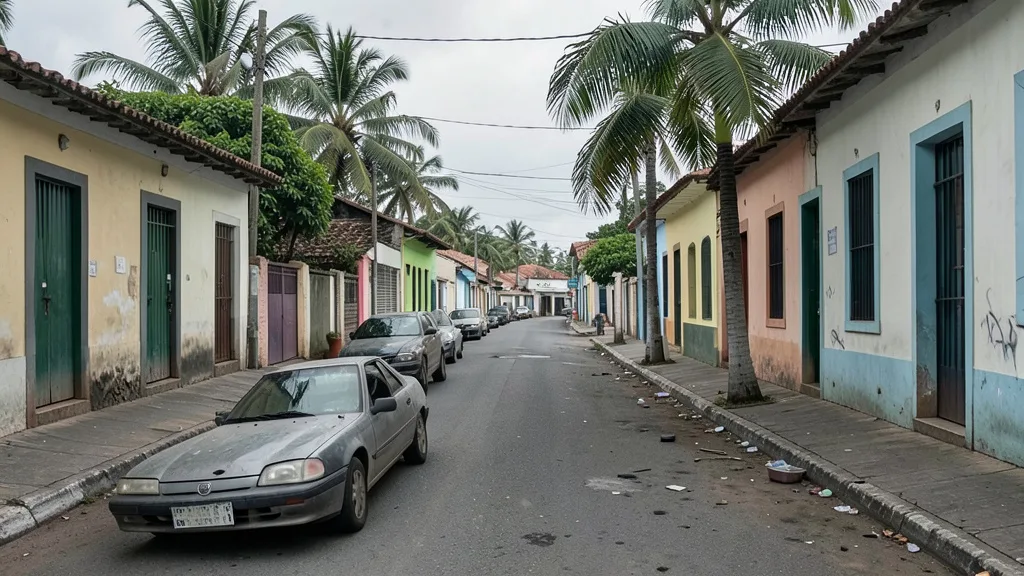 Imagem gerada por IA: Carro estacionado em uma rua de Trancoso, na Bahia.