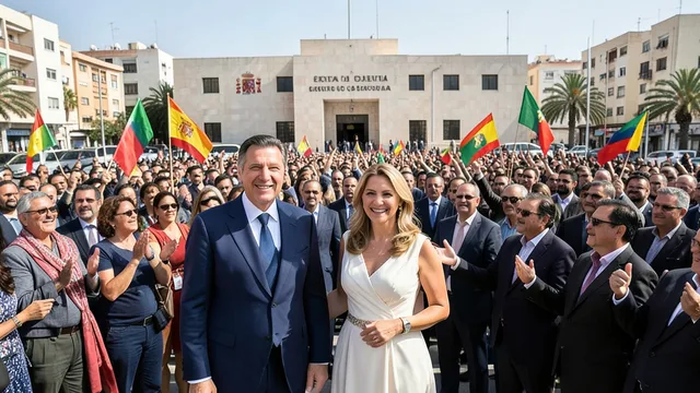 Imagem gerada por IA: Felipe VI e a rainha Letizia cumprimentam moradores em Ceuta.