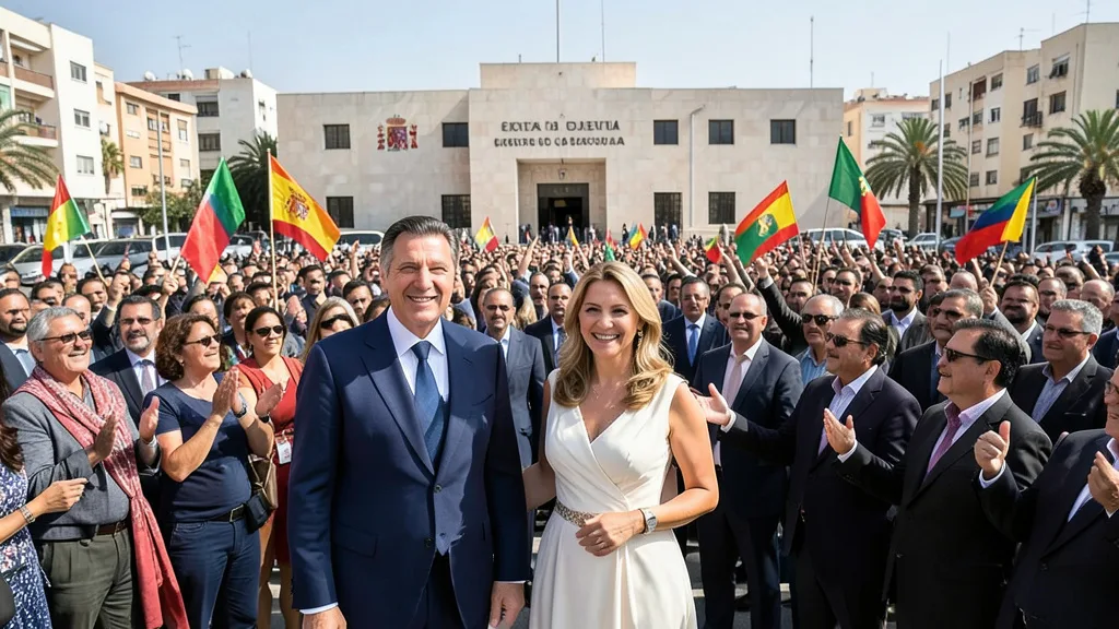 Imagem gerada por IA: Felipe VI e a rainha Letizia cumprimentam moradores em Ceuta.