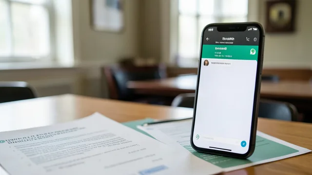 Imagem gerada por IA: Celular com canal de mensagens ao lado de papéis, em ambiente que remete à Justiça Eleitoral.