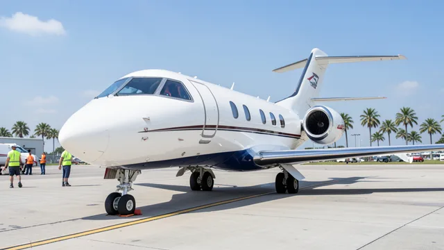 Imagem gerada por IA: Jato executivo parado na pista de um aeroporto da região de Miami.
