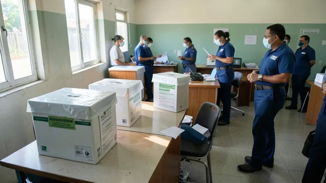 Imagem gerada por IA: Urnas eletrônicas em uma seção eleitoral após o encerramento da votação.