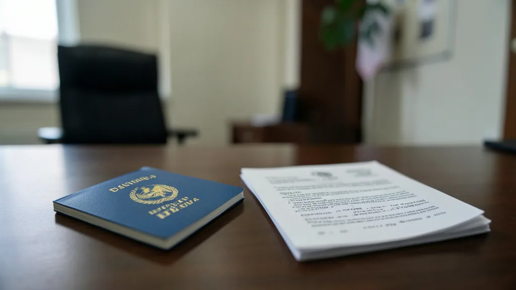 Imagem gerada por IA: Passaporte sobre uma pasta de documentos em uma mesa de escritório