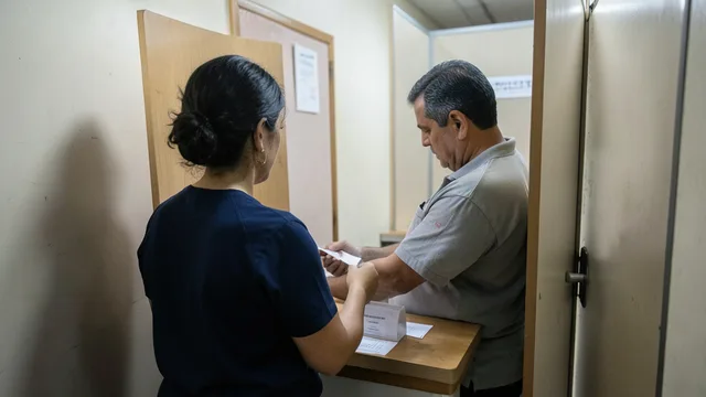Imagem gerada por IA: Eleitor deposita voto em uma urna em uma seção eleitoral.