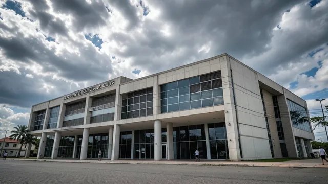 Imagem gerada por IA: Fachada do Tribunal Superior Eleitoral em Brasília sob céu nublado.