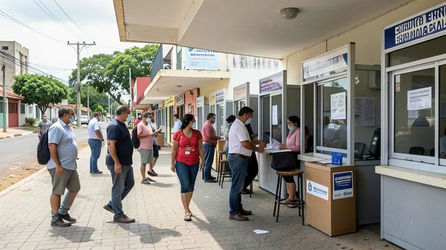 Imagem gerada por IA: Eleitores genéricos deixam uma seção eleitoral após votar.