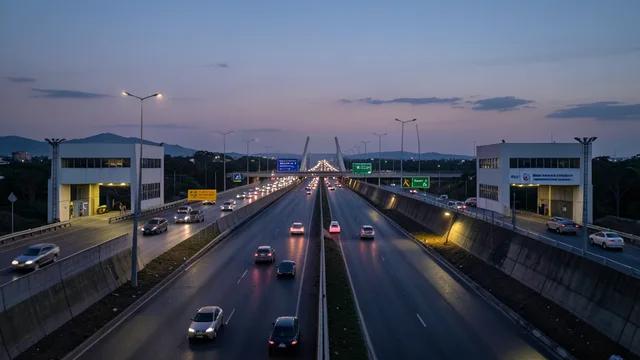 Imagem gerada por IA: A Ponte Internacional Tancredo Neves liga Brasil e Argentina, com veículos cruzando a fronteira.