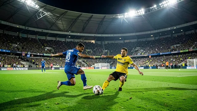 Imagem gerada por IA: Jogadores disputam a bola em uma partida de futebol no Maracanã.