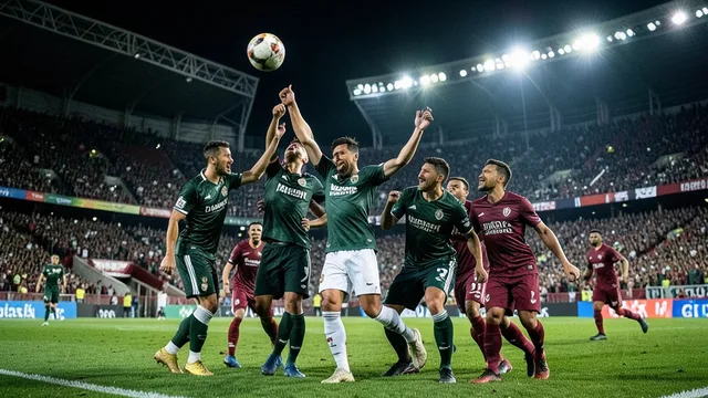 Imagem gerada por IA: Jogadores comemoram um gol decisivo em uma partida de futebol no Maracanã.